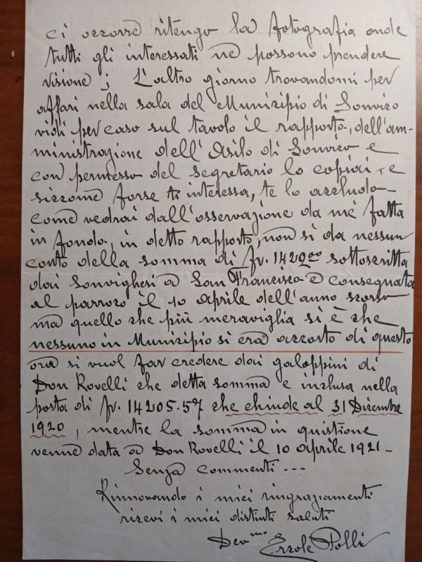 Lettera asilo Sonvico