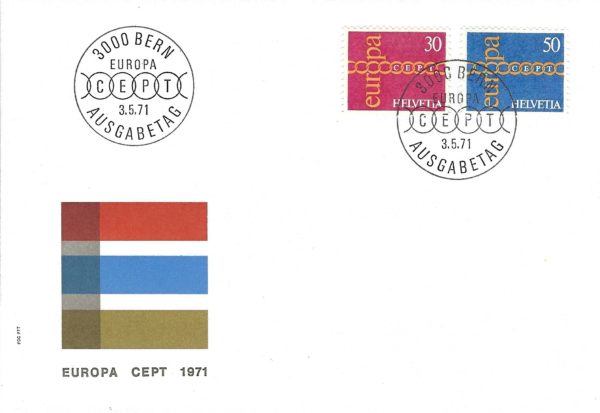 FDC Svizzera 1971 Europa CEPT – francobolli Helvetia 30c e 50c con timbro Bern FDC Svizzera 1971 Europa CEPT – francobolli Helvetia 30c e 50c con timbro Bern