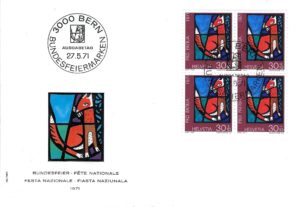 Busta Primo Giorno FDC Svizzera 1971 Pro Patria Helvetia 30+10 blocco da 4