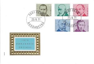 FDC Svizzera 1971 Portraits Effigie – Serie completa Busta Primo Giorno FDC Svizzera 1971 Portraits Effigie serie completa
