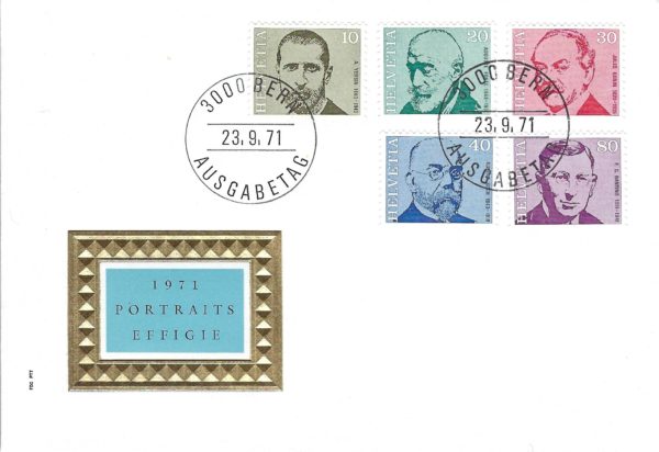 Busta Primo Giorno FDC Svizzera 1971 Portraits Effigie serie completa