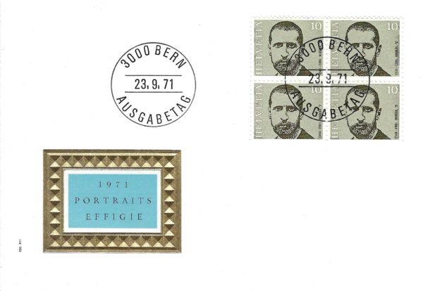 Busta Primo Giorno FDC Svizzera 1971 Portraits Effigie Helvetia 10c blocco da 4