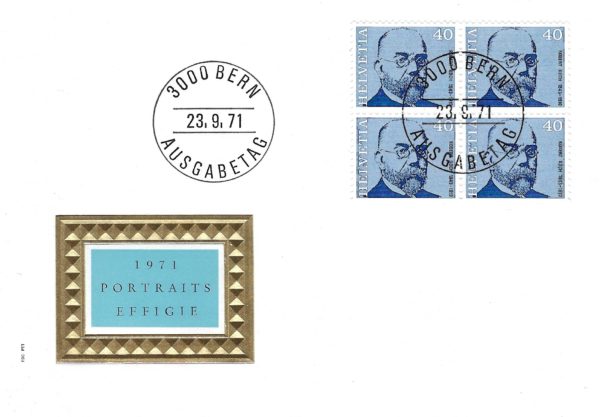 Busta Primo Giorno FDC Svizzera 1971 Portraits Effigie Helvetia 40c blocco da 4