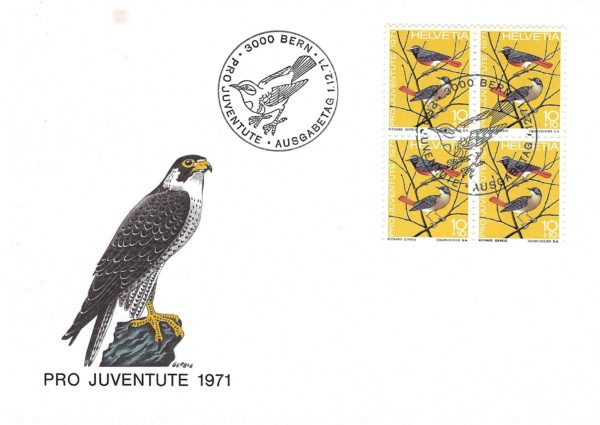 FDC Pro Juventute 1971 ballerina gialla blocco 4 francobolli