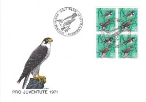 FDC Pro Juventute 1971 usignolo blu blocco 4 francobolli