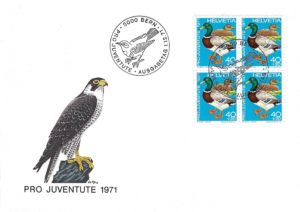 FDC Pro Juventute 1971 anatra selvatica blocco da 4 francobolli