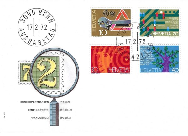 FDC Svizzera 1972 – francobolli speciali – blocco da 4 FDC Svizzera 1972 blocco da 4 francobolli speciali primo giorno