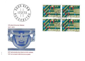 FDC Svizzera 1972 – Ferrovie – Blocco 4 francobolli FDC Svizzera 1972 125° anniversario ferrovie blocco 4 francobolli