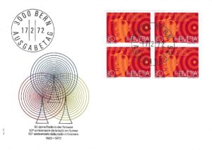 FDC Svizzera 1972 – 50° anniversario della radio – blocco da 4 FDC Svizzera 1972 50° anniversario della radio – blocco da 4 francobolli