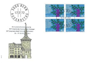 FDC Svizzera 1972 50° Congresso degli Svizzeri all’Estero blocco 4 francobolli