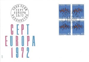 FDC Svizzera 1972 CEPT Europa con blocco da 4 francobolli