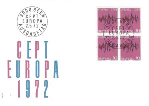FDC Svizzera 1972 CEPT Europa blocco da 4 30c annullo Bern