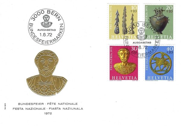 FDC Svizzera 1972 Pro Patria – Primo Giorno Bern Busta Primo Giorno FDC Svizzera 1972 Pro Patria con serie francobolli