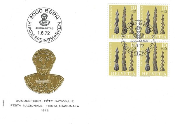 FDC Svizzera 1972 Pro Patria blocco 4 francobolli 10+10 Busta Primo Giorno FDC Svizzera 1972 Pro Patria blocco 4 francobolli 10+10