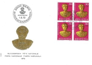 Busta Primo Giorno FDC Svizzera 1972 Pro Patria blocco 4 francobolli 30+10