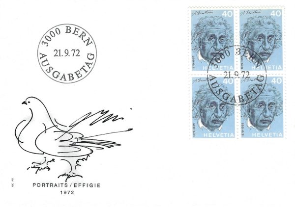 FDC Svizzera 1972 Albert Einstein blocco 4 francobolli