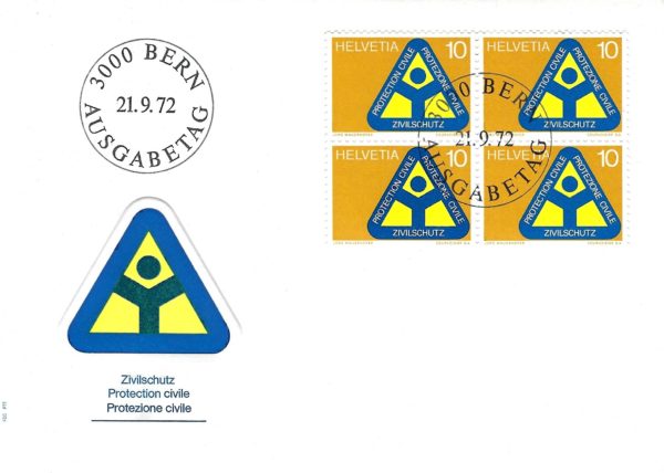 FDC Svizzera 1972 – Blocco 4 Protezione Civile Busta Primo Giorno FDC Svizzera 1972 blocco 4 francobolli Protezione Civile