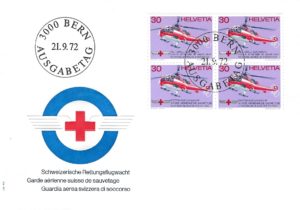 Busta Primo Giorno Svizzera 1972 Rega – Blocco 4 FDC Svizzera 1972 blocco 4 Rega elicottero soccorso aereo