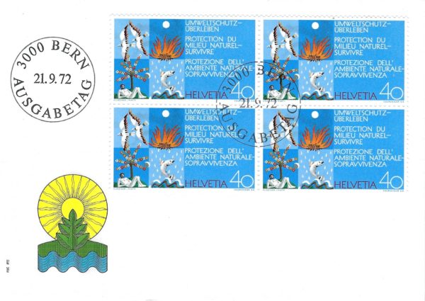 FDC Svizzera 1972 blocco 4 protezione ambiente natura