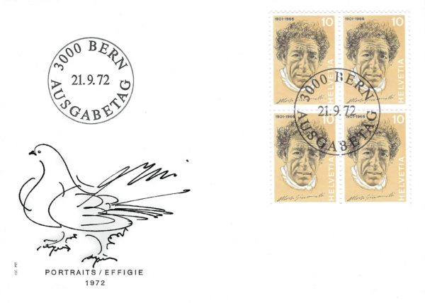 Busta Primo Giorno Svizzera 1972 – Giacometti blocco 4 FDC Svizzera 1972 blocco 4 Alberto Giacometti