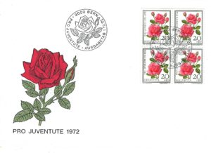 FDC Svizzera 1972 Pro Juventute Rose rosa blocco 4