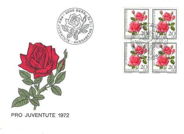 FDC Svizzera 1972 Pro Juventute Rose rosa blocco 4
