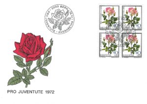 FDC Pro Juventute 1972 Svizzera blocco francobolli Rosa rosa