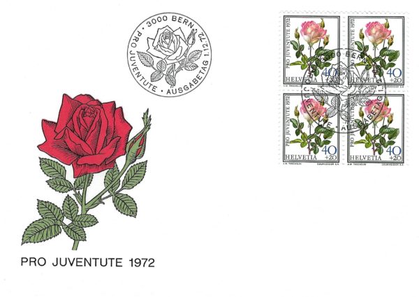 FDC Pro Juventute 1972 Svizzera blocco francobolli Rosa rosa