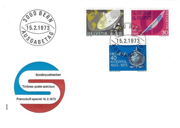 FDC Svizzera 1973 francobolli speciali Interpol 50 anni