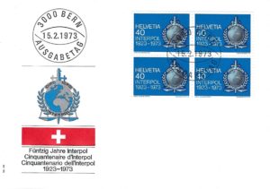 FDC Svizzera 1973 Interpol blocco 4 francobolli