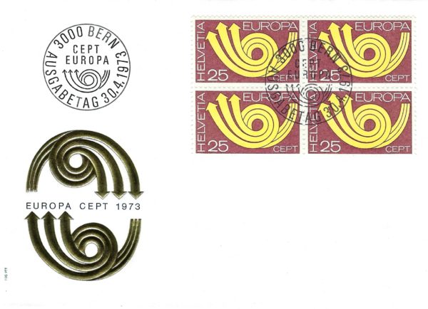 FDC Svizzera 1973 Europa CEPT blocco francobolli 25