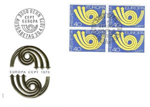 FDC Svizzera 1973 Europa CEPT valore 40 FDC Svizzera 1973 Europa CEPT blocco francobolli 40