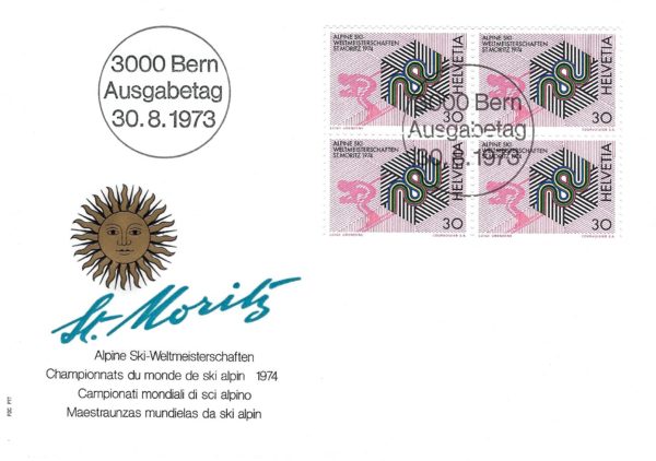 FDC Svizzera 1973 St. Moritz Mondiali Sci Alpino