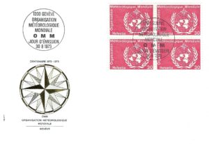 FDC Svizzera 1973 Organizzazione Meteorologica Mondiale blocco da 4