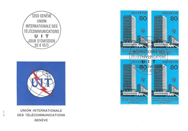 Busta primo giorno Union Internationale des Télécommunications 1973 Svizzera blocco 0.80 CHF
