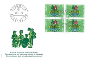 Busta primo giorno Svizzera 1974 Ostelli della Gioventù Busta primo giorno Svizzera 1974 francobolli 15c Ostelli della Gioventù