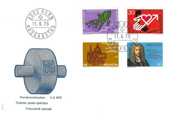 Busta primo giorno Svizzera 1975 francobolli speciali Helvetia Busta primo giorno Svizzera 1975 francobolli speciali Helvetia