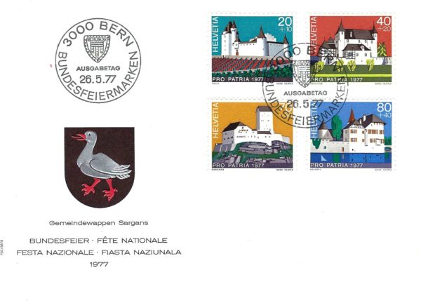 Serie francobolli Svizzera 1977 Pro Patria Castelli Svizzeri II 4 valori