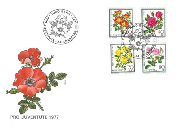 FDC Svizzera 1977 – Serie Pro Juventute Rose con annullo di Berna