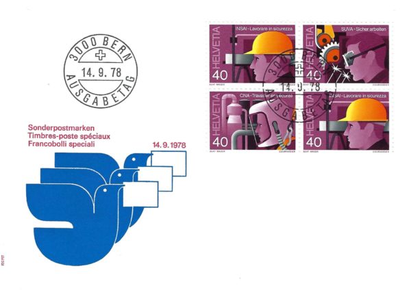 Francobolli Svizzera 1978 – Lavorare in sicurezza FDC Svizzera 1978 – Serie Lavorare in sicurezza con annullo di Berna