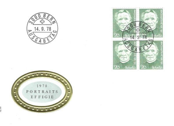 FDC Svizzera 1978 Abbé Joseph Bovet con blocco da quattro francobolli