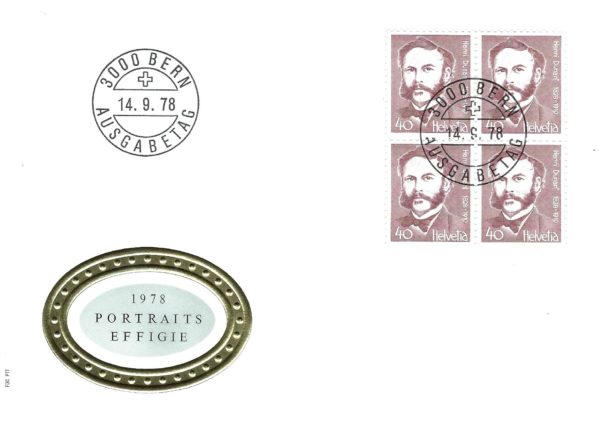 FDC Svizzera 1978 Henri Dunant con blocco da quattro francobolli