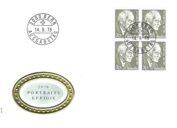FDC Svizzera 1978 Carl Gustav Jung con blocco da quattro francobolli