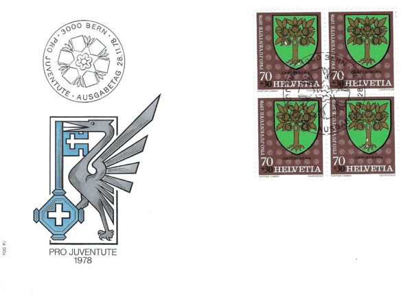 FDC Svizzera 1978 Pro Juventute Cabbio blocco 70+30