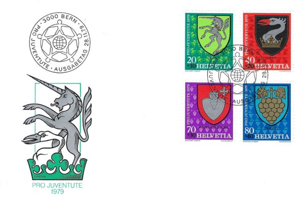FDC Svizzera 1979 Pro Juventute FDC Svizzera 1979 Pro Juventute con stemmi comuni svizzeri