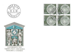Busta Primo Giorno Svizzera 1980 con quartina francobollo Dauermarken 3.50.
