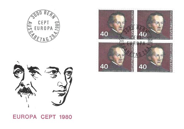 Busta Primo Giorno Svizzera 1980 con quartina CEPT Kern da 40 centesimi.