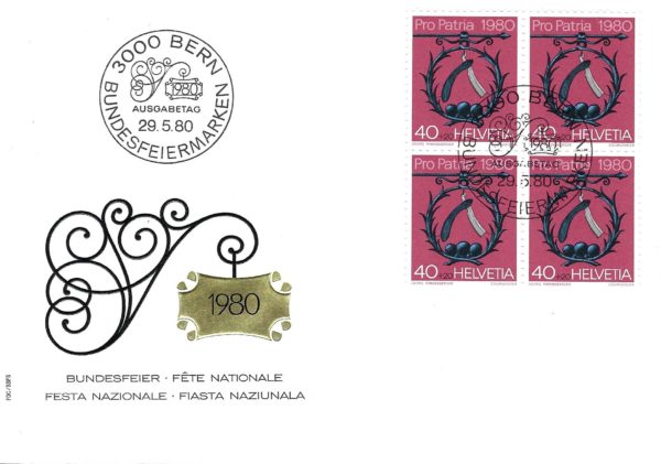 Busta Primo Giorno Svizzera 1980 con blocco Pro Patria 40+20.