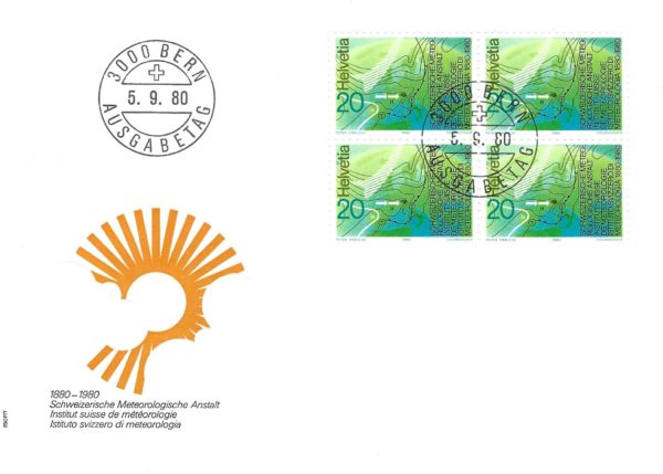 Busta Primo Giorno Svizzera 1980 – Meteorologia FDC Busta Primo Giorno Svizzera 1980 meteorologia con blocco da 4 francobolli.