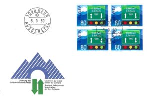Busta Primo Giorno Svizzera 1980 – San Gottardo FDC Busta Primo Giorno Svizzera 1980 San Gottardo con blocco da quattro francobolli.